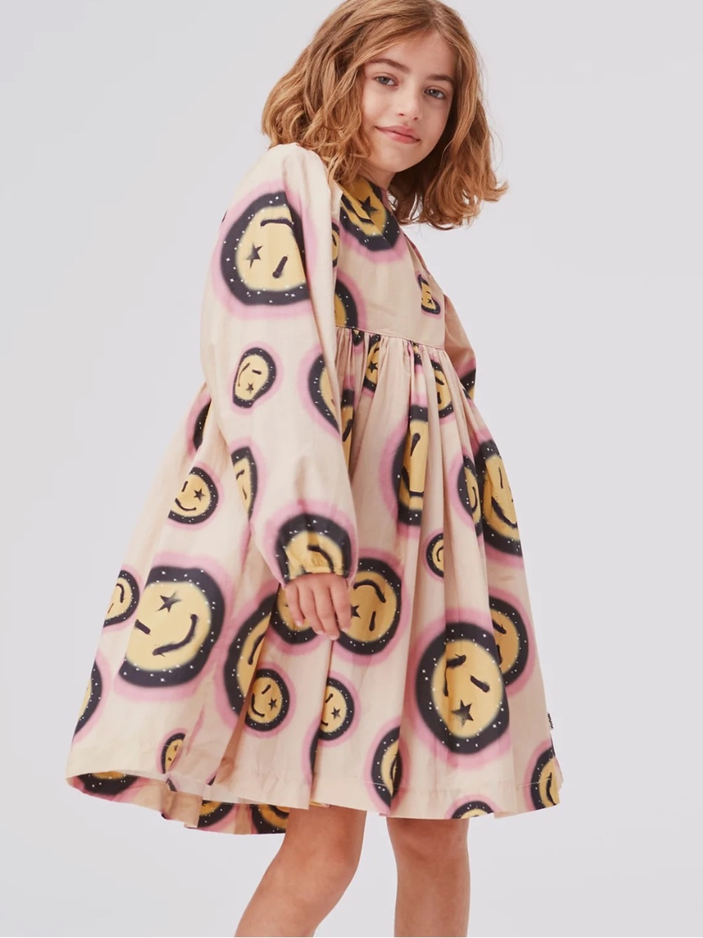 Molo Caly Space Happy AOP Smiley Face Organic Cotton Dress Girls 9/10
